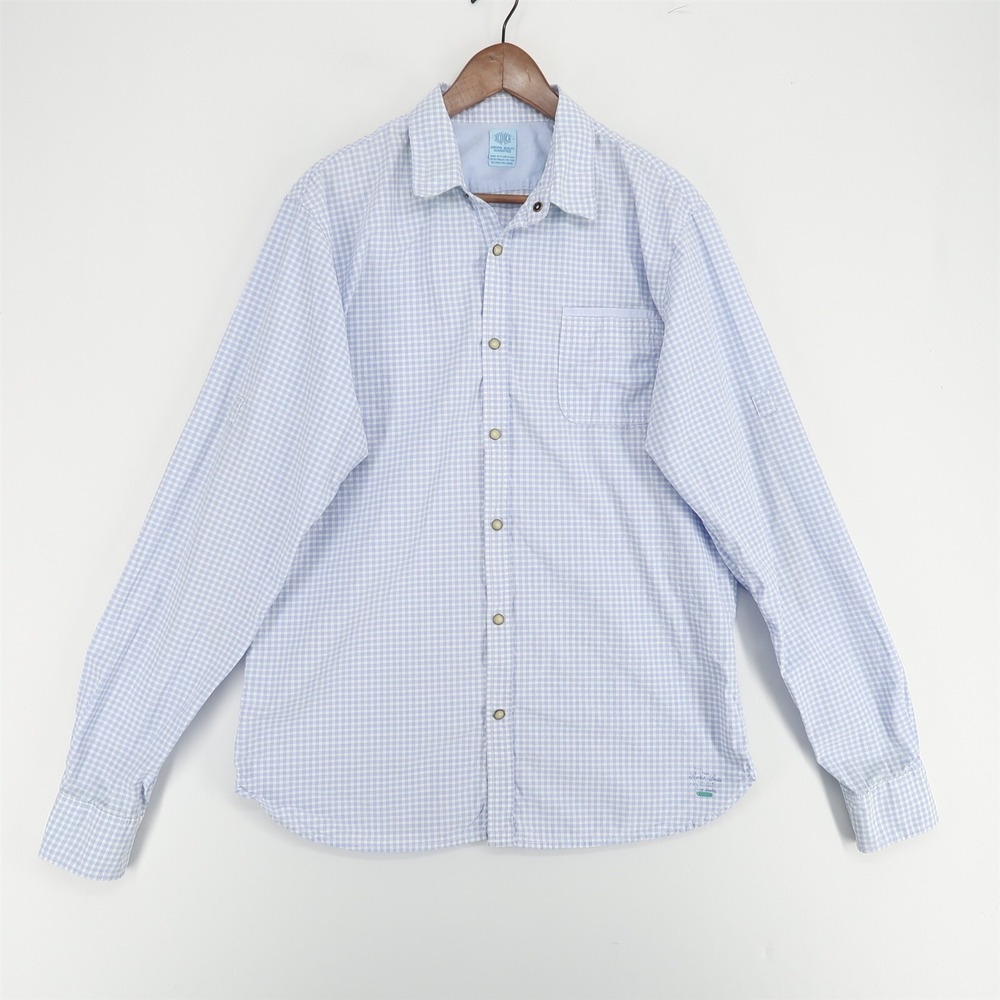 Scotch and Soda Shirt Mens XL Blue Plaid Long Sleeve Roll Tab Cotton Flip Cuff